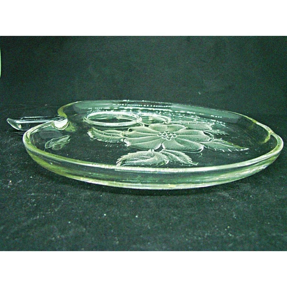 Hazel Atlas Orchard Crystal Clear Glass Apple Dish Flowers Snack Luncheon Plate